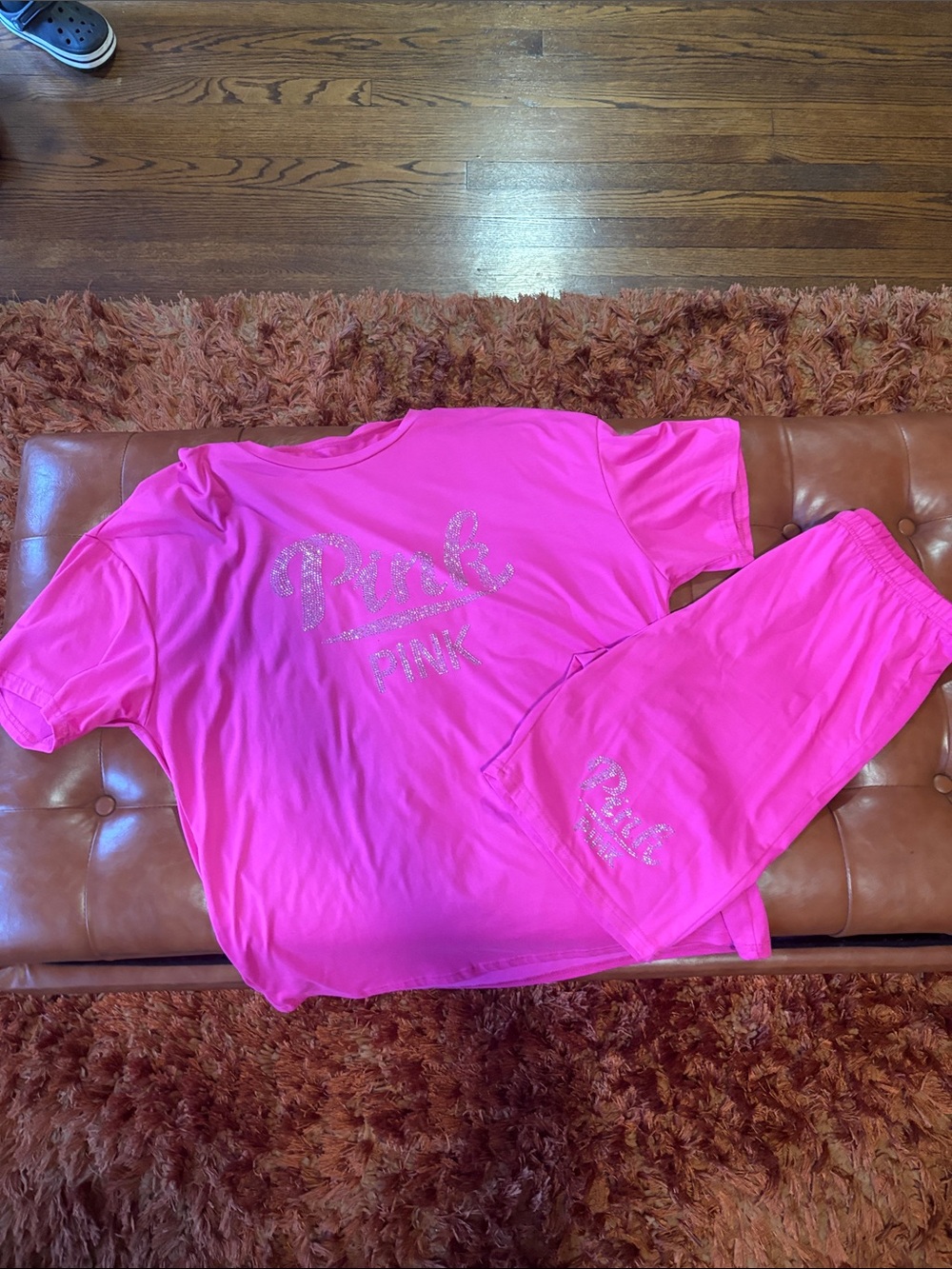 Bright Pink 'PINK' Lounge Set with Glitter Logo